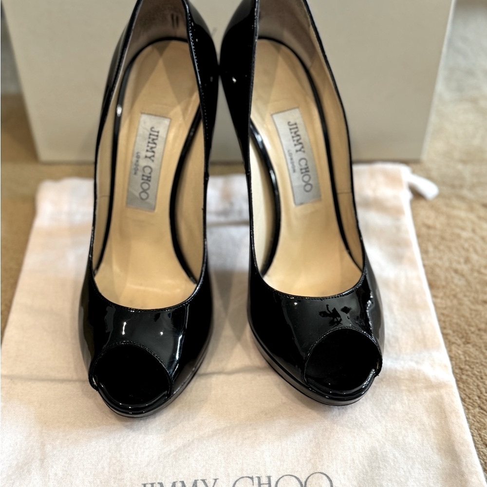 Jimmy Choo Black Patent Leather Stiletto Heels 37